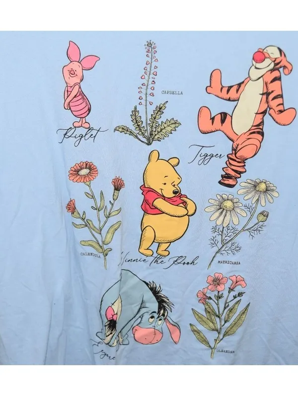 Disney Winnie the Pooh Botanical Graphic Tee Light Blue Character Print Size XXL - Image 4