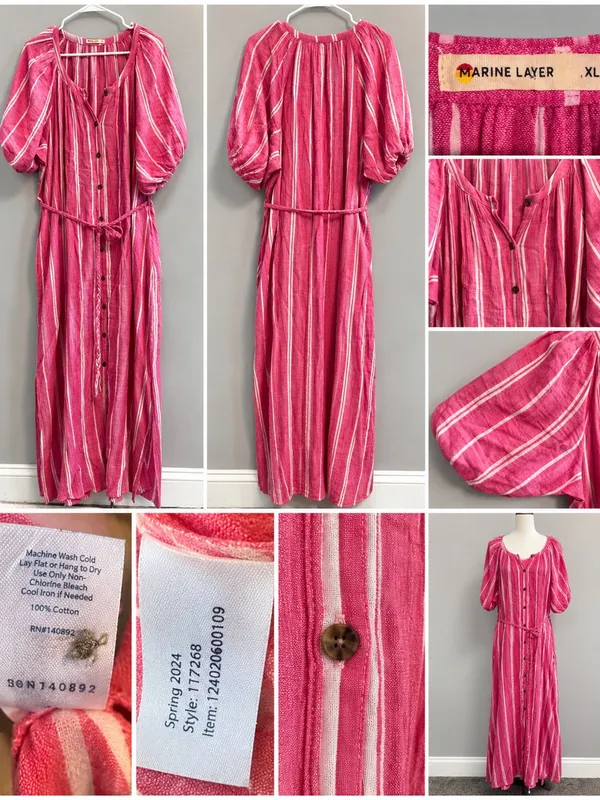 Marine Layer Pink Striped Cotton Maxi Dress XL Belted Boho Coastal‎ - Image 9