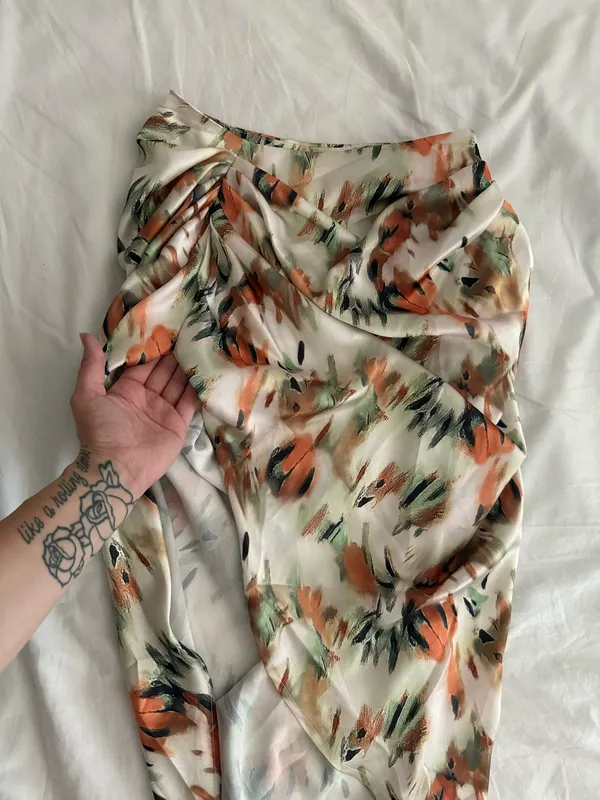 Silk Asymmetrical Slit Midi Skirt - Image 2