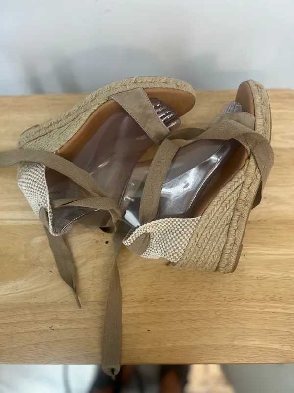 Anthropologie Maypol Spain Women LaceUp Beige Suede OpenToe Wedge Espadrilles - Image 6