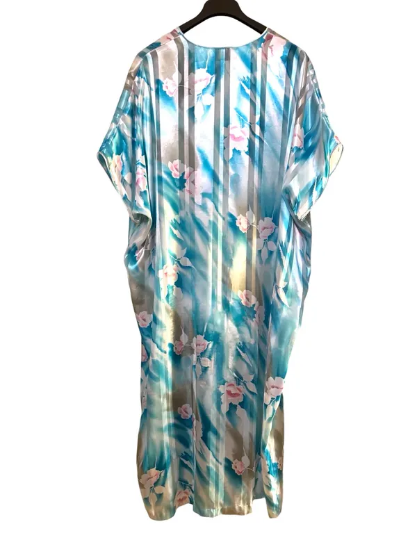 Mary McFadden Rare Vintage 80’s Pastel Floral & Striped Kaftan Mumu Sz OS 🌸 - Image 4