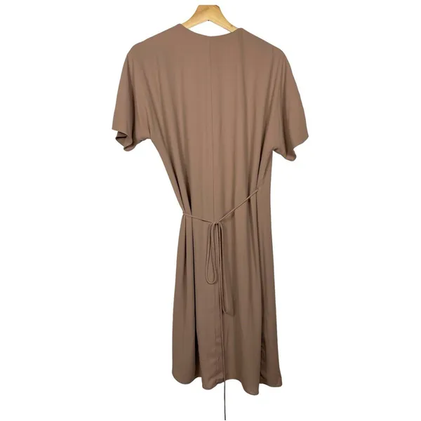Babaton Aritzia Wallace Light Brown Wrap‎ Dress Size S Short Sleeve V-Neck - Image 2