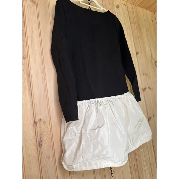 NWT J. CREW Bubble-hem Colorblock Mixy Dress Black White Boat Neck Mini Size M - Image 4