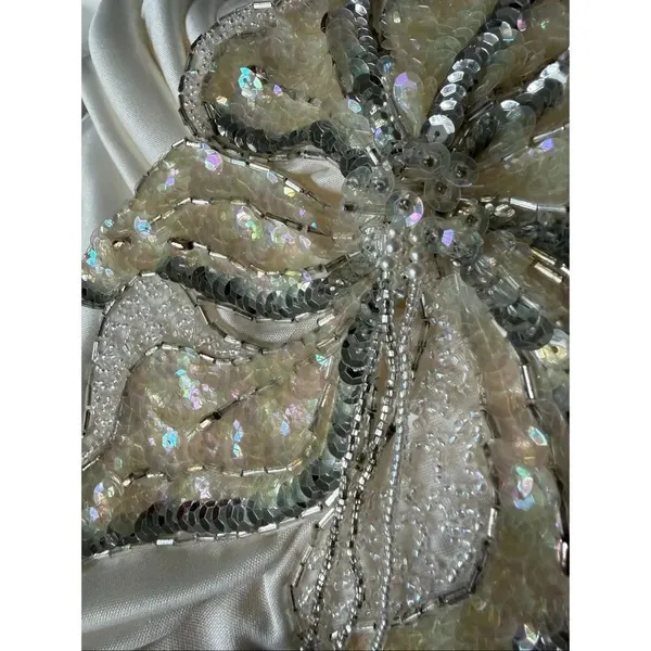 Vintage 80s Susan Roselli for Vijack Grecian Goddess Slinky Dress Ivory Rhinesto - Image 10