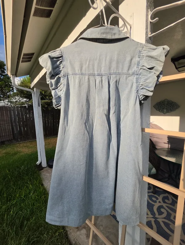 Entro Light Blue Denim Mini Dress with Puff Sleeves Medium - Image 13