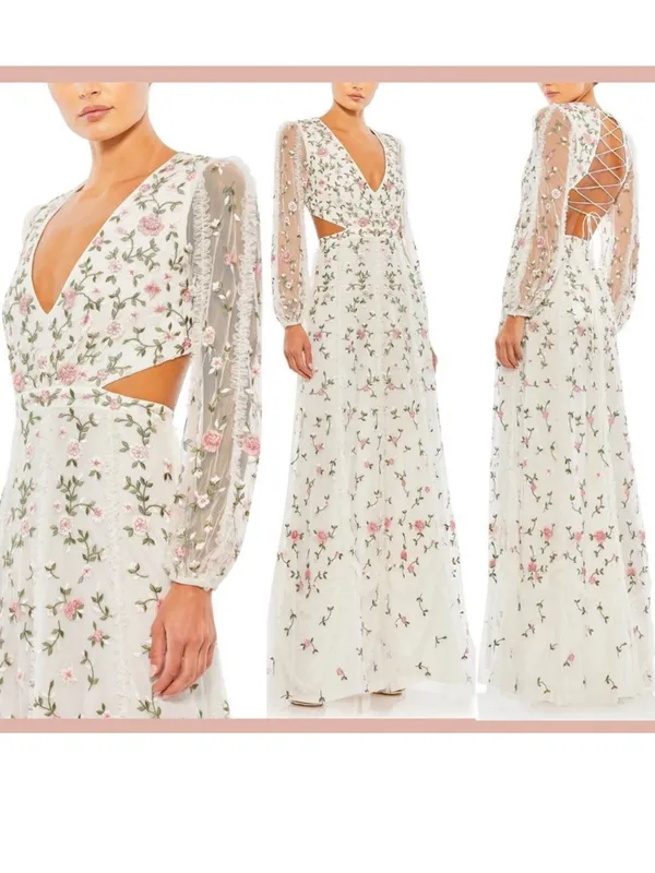 Mac Duggal 70159 Long Sleeve Embellished Ivory Cut Out Gown - Image 2