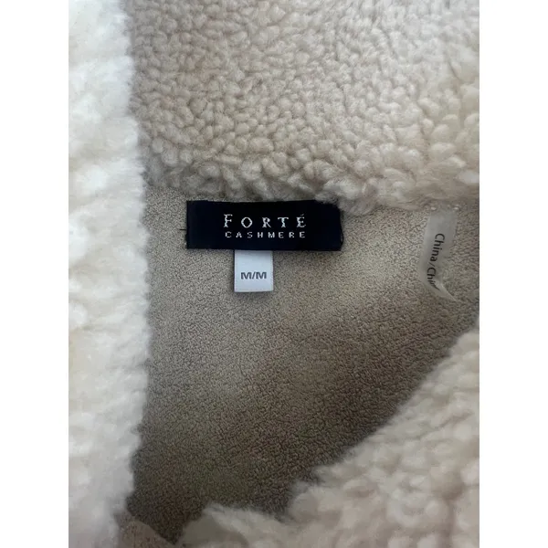 Forte Cashmere Beige Teddy Faux Fur Coat‎ Size M - Image 7