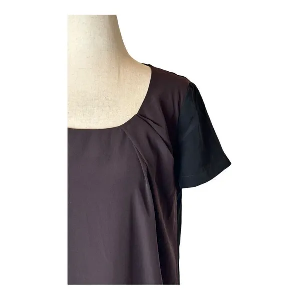 AllSaints Dress Women 4 Brown Black Silky‎ Lacyn Colorblock Panel Mini Shift - Image 6