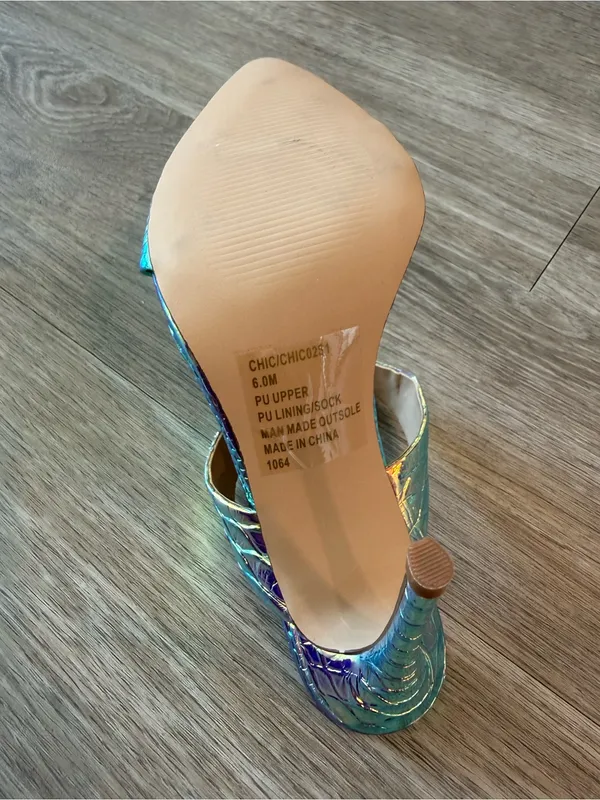 New Steve Madden Iridescent Multi-Color Snake-Embossed High Heel Mules, Size 6 - Image 9