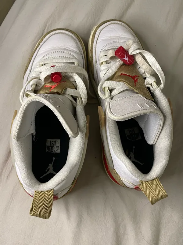 Kids size 3.5 Nike Jordan Spizike Low White Fire Red Desert Camo Men Casual Shoes - Image 6