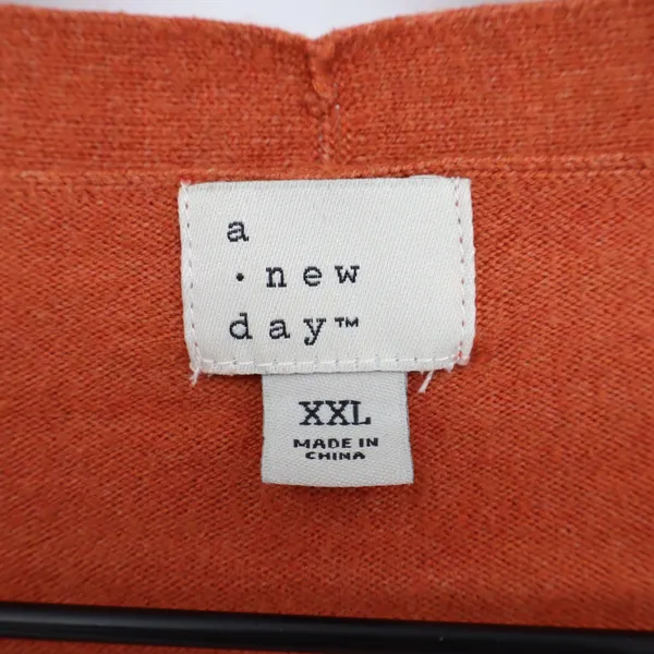 A New Day Cardigan Womens XXL Orange Button-Down V-Neck Knit Excellent - Image 2