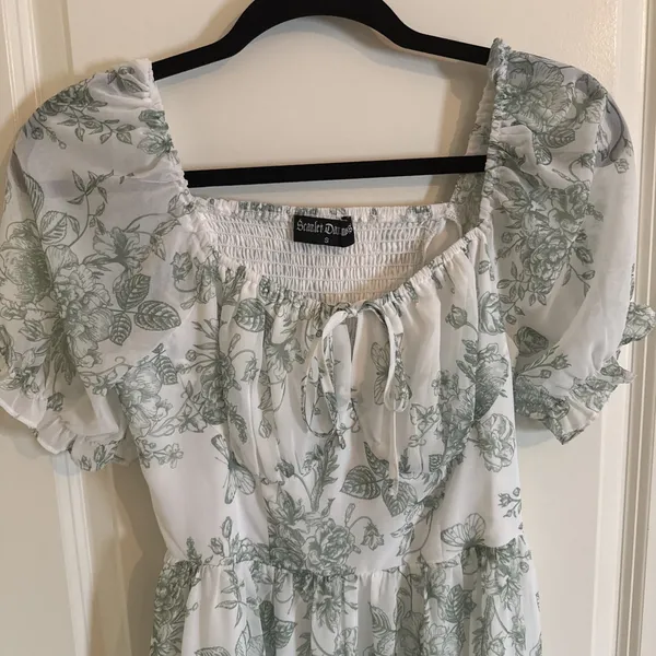 Scarlet Darkness Floral Toile Smocked Midi Dress Fairy Cottage Core Sz Small - Image 2