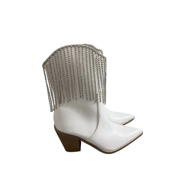 Berness Cow Girl Boots Size 5.5 Pointed Toe Block Heel Rhinestone‎ Fringe - Image 3