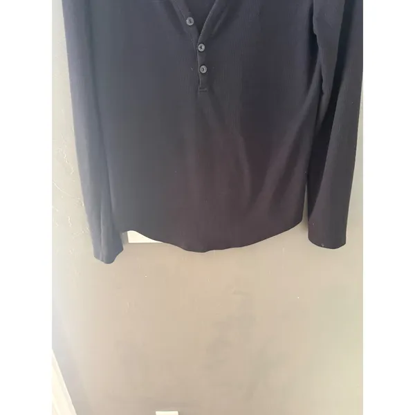 Athleta Wind Down Sleep Top Womens Small Black‎ Waffle Knit Henley Long Sleeve - Image 3