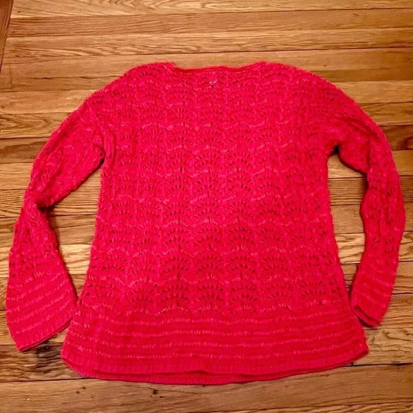 Chico's Pink Crochet Open Knit Long Sleeve Pullover Boho Sweater - Image 7