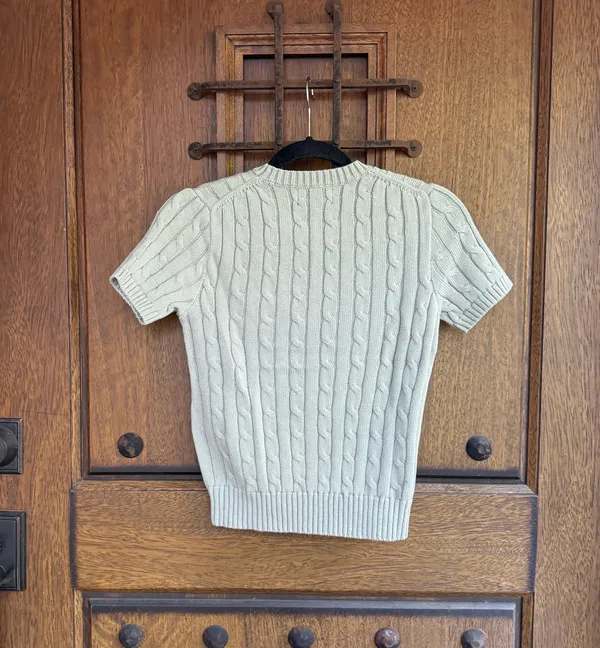 Polo Ralph Lauren Grayish Green Cable-Knit Short Sleeve Crewneck Sweater Size XS - Image 5