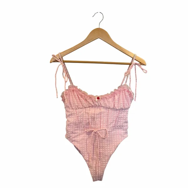 For Love & Lemons Haiden One Piece Swimsuit Rose Tyrie Pink Gingham S NWT - Image 3