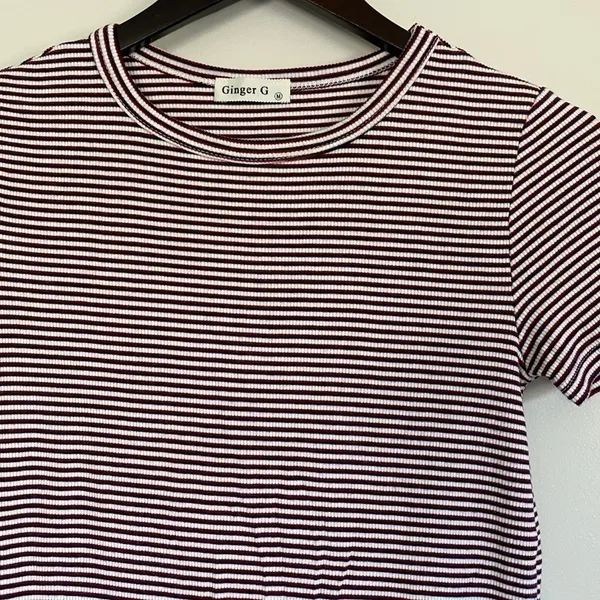 Ginger G Striped Front Tie Ribbed Tee M - Image 2