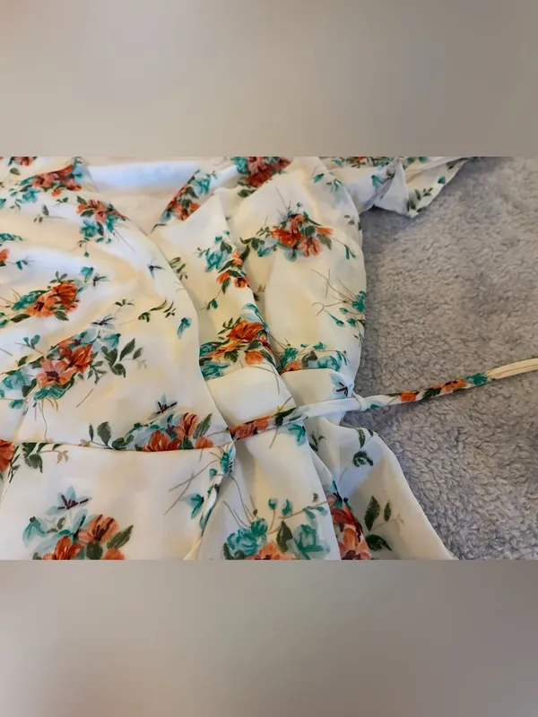 Women’s Altar’d State Floral Wrap Midi Dress in Ivory with Orange Blooms Size XS - Image 9