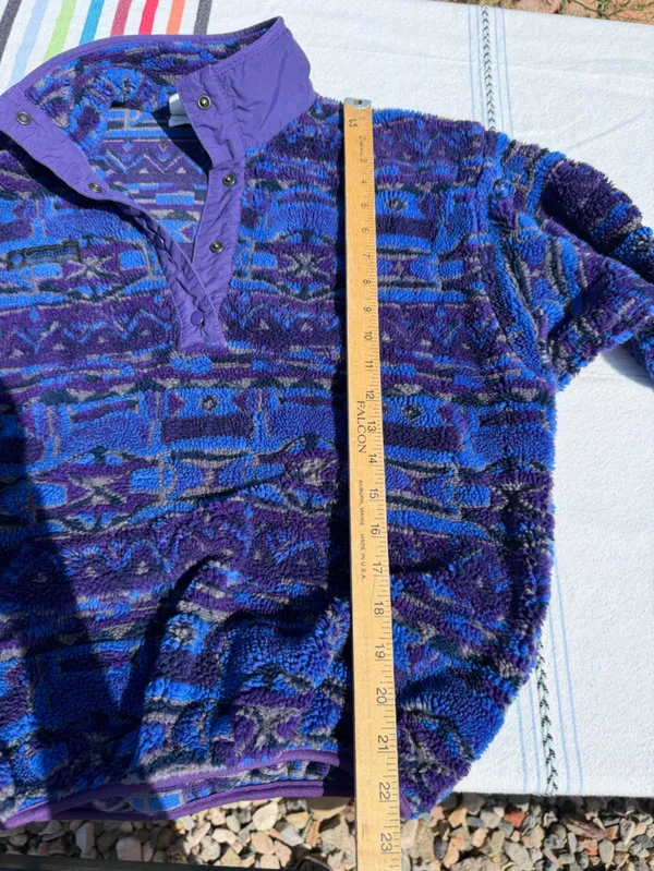 Vintage Columbia 90s Teddy Fleece Jacket M Purple Blue Geometric Made USA Retro! - Image 5