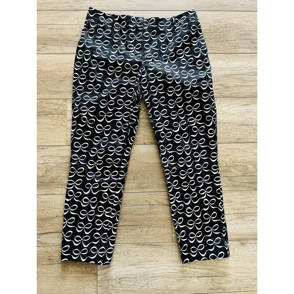 Kate Spade Women's Pants‎ Crop Bow Print Black White 6 - Image 2