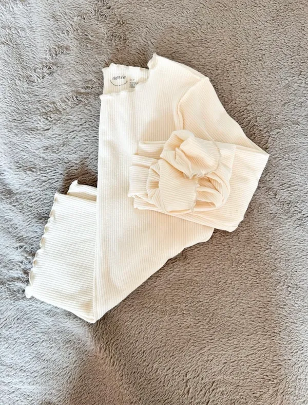 Aerie Cream Ribbed Scallop-Edge Long Sleeve Top - Image 3