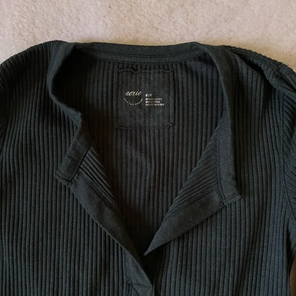 Aerie Ribbed Long Sleeve Forest Green/Teal Shirt Size Medium - Image 2