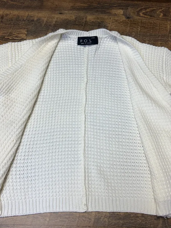 POL Chunky Knit Open Front Cardigan Sweater Womens Large Ivory Cream 3/4 Sleeves - Image 7