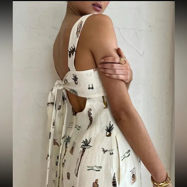 YOZY Women’s All Over Print Knot Back Summer Vacation Dress - Image 3
