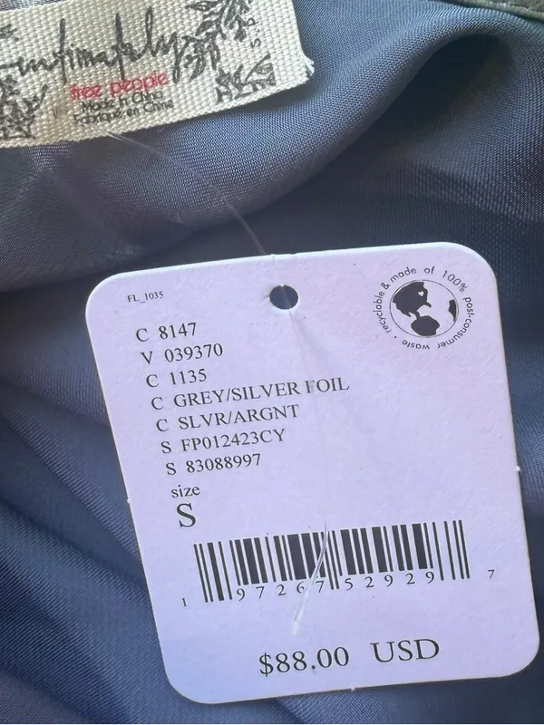 NEW RARE Free People Intimately Grey Silver Foil Slip Dress summer intimates - Image 3