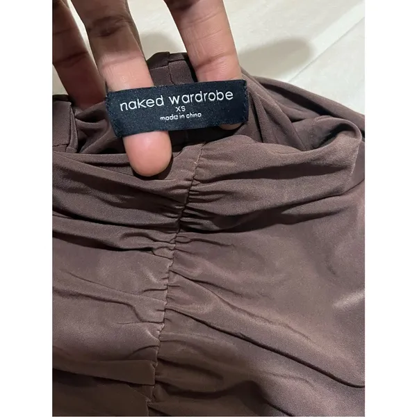 Naked Wardrobe NEW Women XS Espresso Brown Ruched Sleeveless Top Minimalist Chic - Image 4