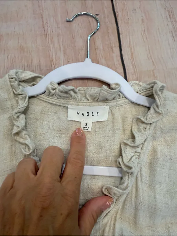 MABLE Beige Linen Draped Corpcore Button-Down Midi Dress S Wrap Anthro - Image 6