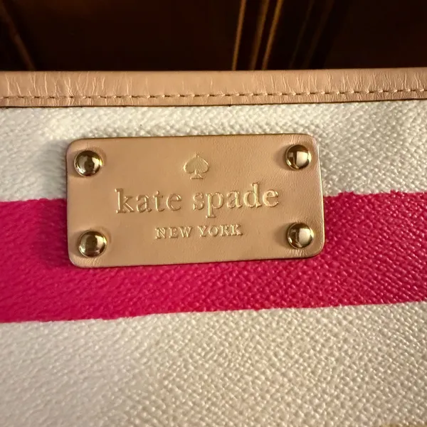 Kate Spade Adrienne Bondi Road Pink and Cream Striped Clutch Very Clean - Image 2