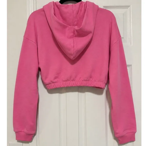 Naked Wardrobe Pink Cropped Hoodie Sweatshirt Oversized Streetwear NWOT Size L - Image 3