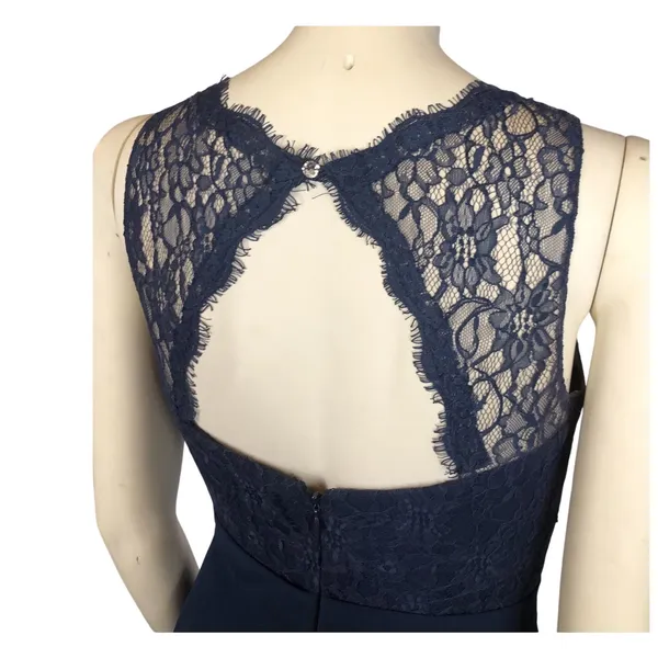 Azazie Navy Lace Chiffon Open Back Bridesmaid Formal Maxi Gown X Small - Image 8