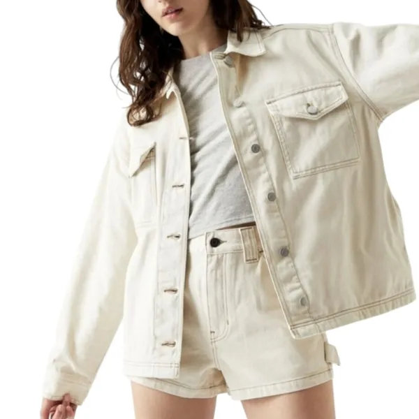 Pacsun Womens Denim Jacket XS/S Beige Oversized Y2K Shacket Trucker Coat Coastal - Image 3