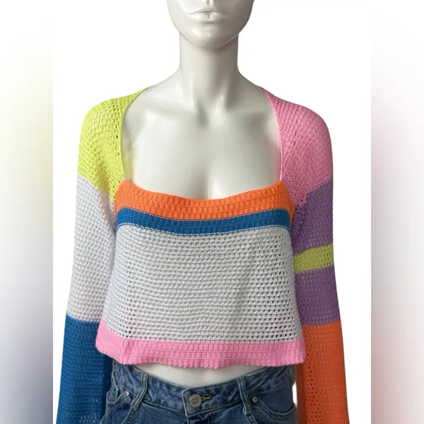 Unbranded Colorblock Colorful Women's Crochet Sweater - Image 7