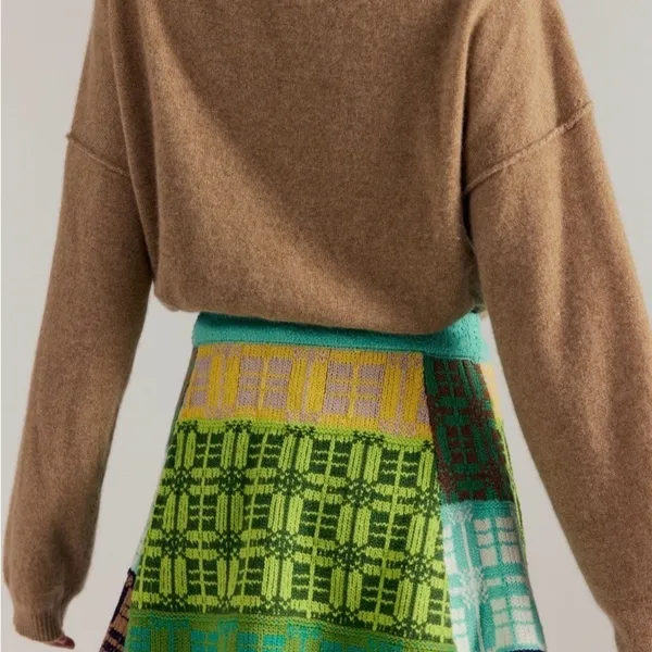 NWT Free People After School Thick Knit Patchwork Mini Skirt Green Combo Small‎ - Image 3