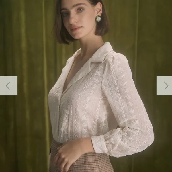 RIHOAS The Apricot Lapel Floral Embroidery Blouse 2 - Image 2
