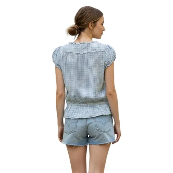 CONVERSE One Star 100% Cotton Blue Checkered Short Sleeve Top, Small - Image 2