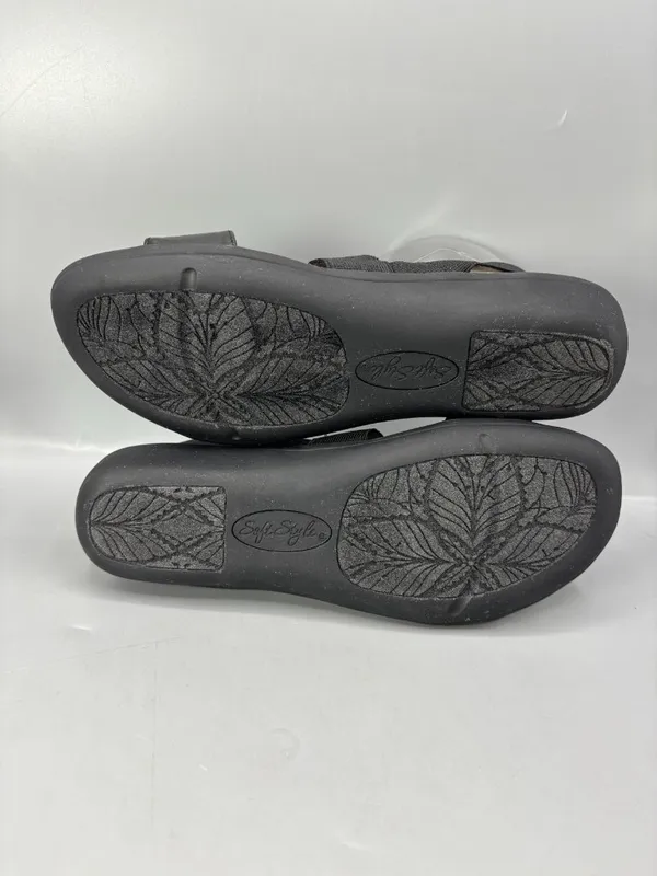 Soft Style Prema Flat Sandals Womens 9.5 Black Leather Open Toe HSS1311-001 - Image 5