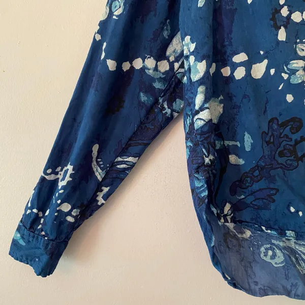 Pilcro Anthropologie Blue Floral Boho Button Down Blouse Cotton Women's size XS - Image 5