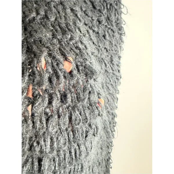 YA Los Angeles Black Shaggy Open Knit Sweater Tunic Top/Dress Boho Festival Goth Grunge Sz L - Image 4