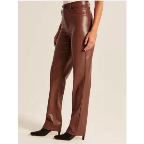 $99 Abercrombie & Fitch Brown Vegan Leather 90’s Straight Ultra High Rise Pants - Image 3