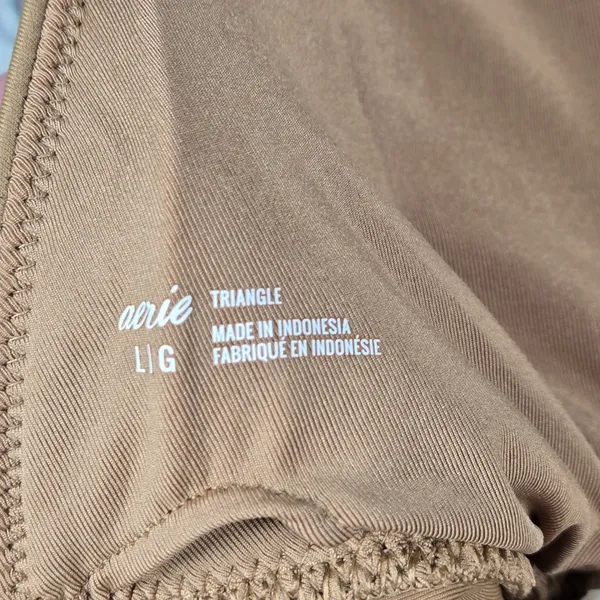 Aerie Triangle‎ Bikini Top Tan Ruffle Straps Lace Up Back Size L - Image 5