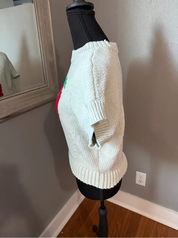 Maeve x Anthropologie Pippa Strawberry Crewneck Cap Sleeve Knit Sweater XS - Image 3