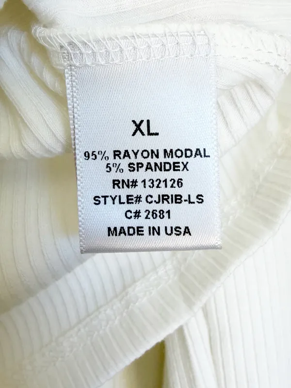 NEW CARLY JEAN LOS ANGELES CJLA Ribbed Long Sleeve Tee Ivory XL - Image 4