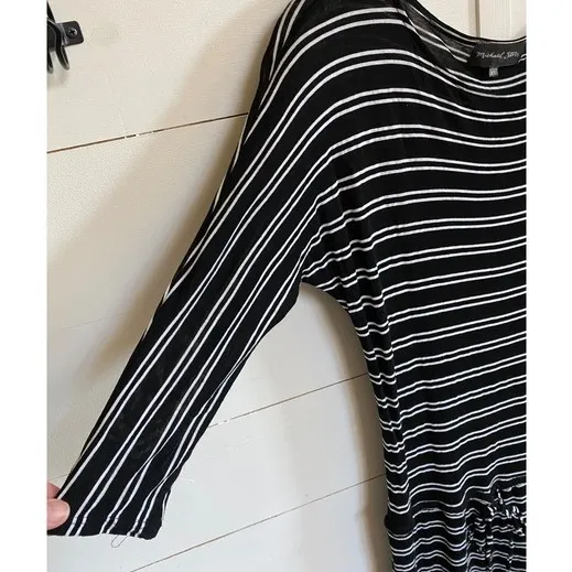 Michael Stars viscose drawstring tie waist dress black white stripes -‎ XS EUC - Image 7