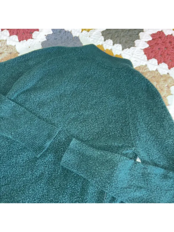 J.Crew Merino Wool Blend Women's XS Green Buttoned Mock Neck Sweater Cozy Casual - Image 5