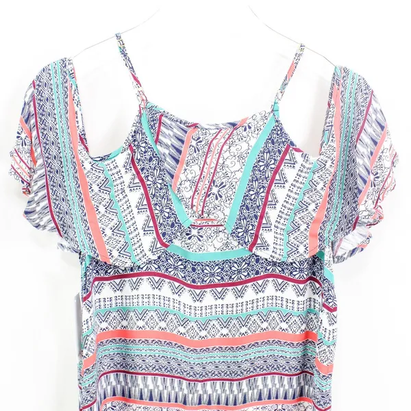 ELLA MOSS Blue Coral Cold Shoulder Boho Medallion Blouse - Image 8